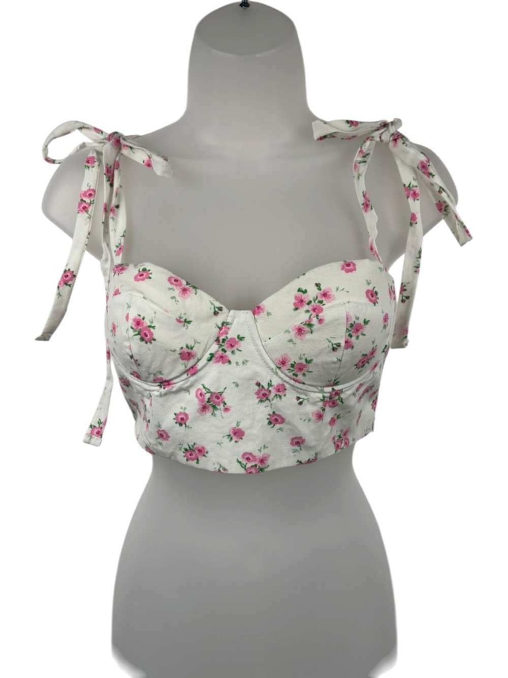 Zara Bustier Crop Top Smocked Floral White Pink Size S Coquette Cottagecore - Picture 3 of 10